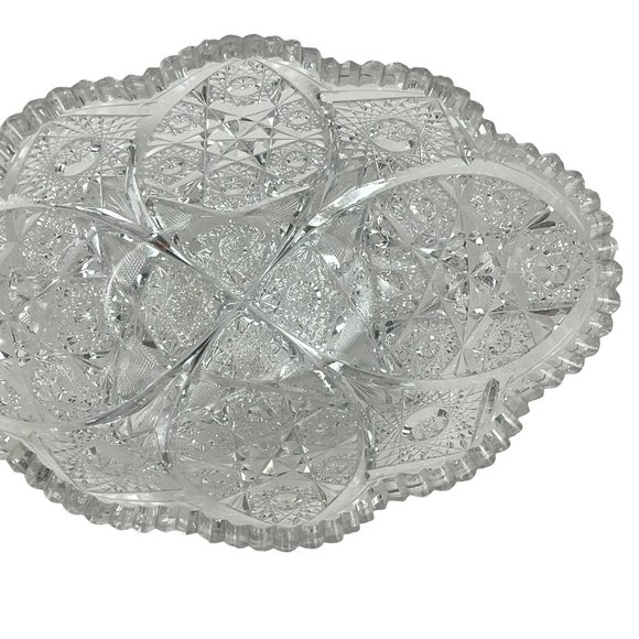 American Brilliant Cut Glass 11" Oblong Deep Cut Crystal Bowl Sawtooth Rim - Picture 7 of 9